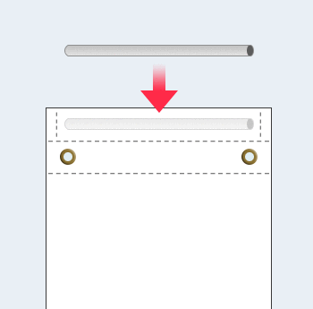 上部パイプ縫い閉じ+ハトメ加工 商店街フラッグ