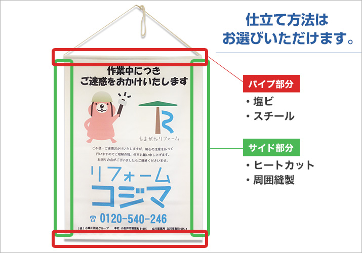 展示会・説明会用タペストリー仕立て例